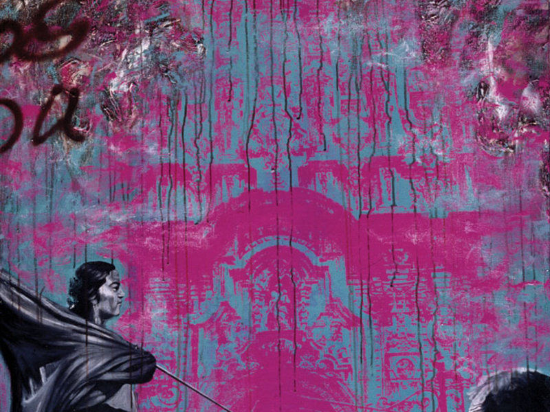 Bandera negra sobre ruido rosa 